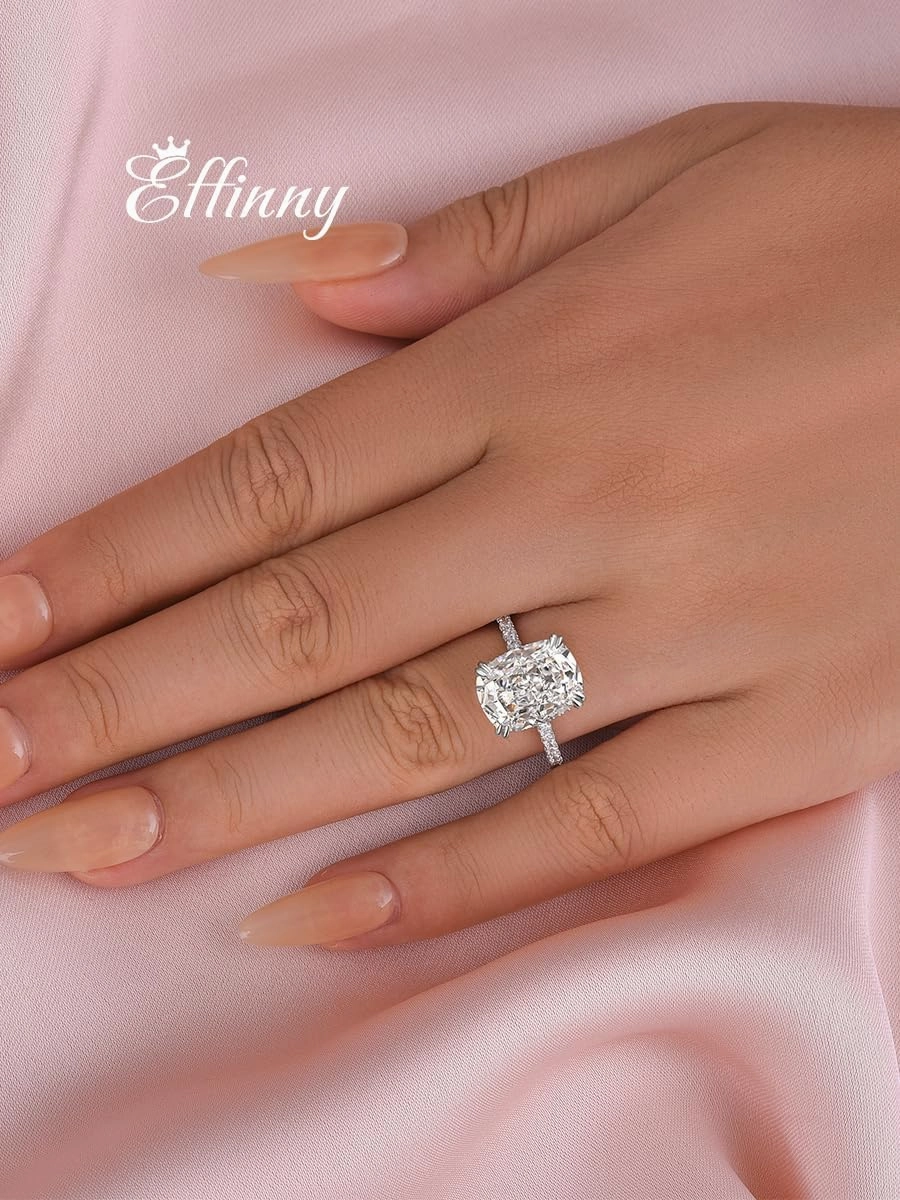 4.0ct Elongated Cushion Cut Engagement Ring for Women,Sterling Silver Simulated Diamond Promise Ring