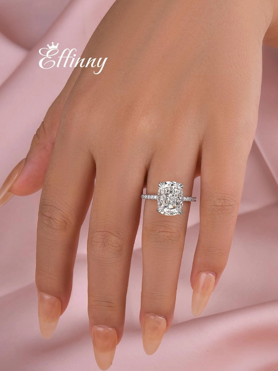 4.0ct Elongated Cushion Cut Engagement Ring for Women,Sterling Silver Simulated Diamond Promise Ring