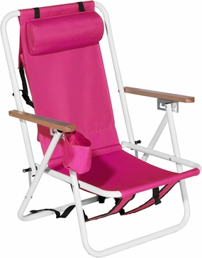 4-Position Folding Backpack Beach Chair with Headrest & Cup Holder - Portable Camping Chair with Wooden Armrests, 330LB Capacity & Adjustable Recline - Lightweight & Compact, Pink