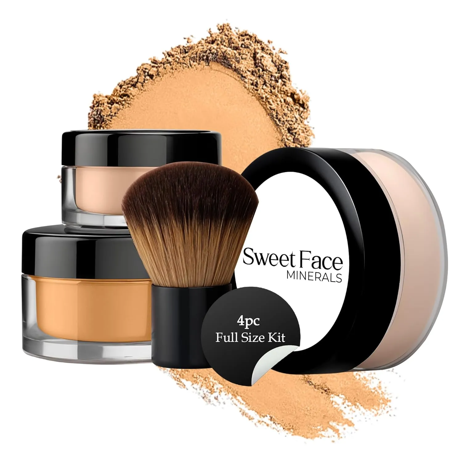 4pc Full Size Kit (Deep Tan) Mineral Makeup Matte Translucent Loose Foundation   Kabuki Brush   Concealer   Finishing Setting Powder   Bare Face Full Coverage SPF 30 All Skin Types Waterproof
