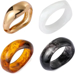 4pcs Acrylic Bangle Bracelets for Women Colorful Chunky Resin Bracelet Wide Irregular Geometric Big Acetate Vintage Bracelets Statement Jewelry