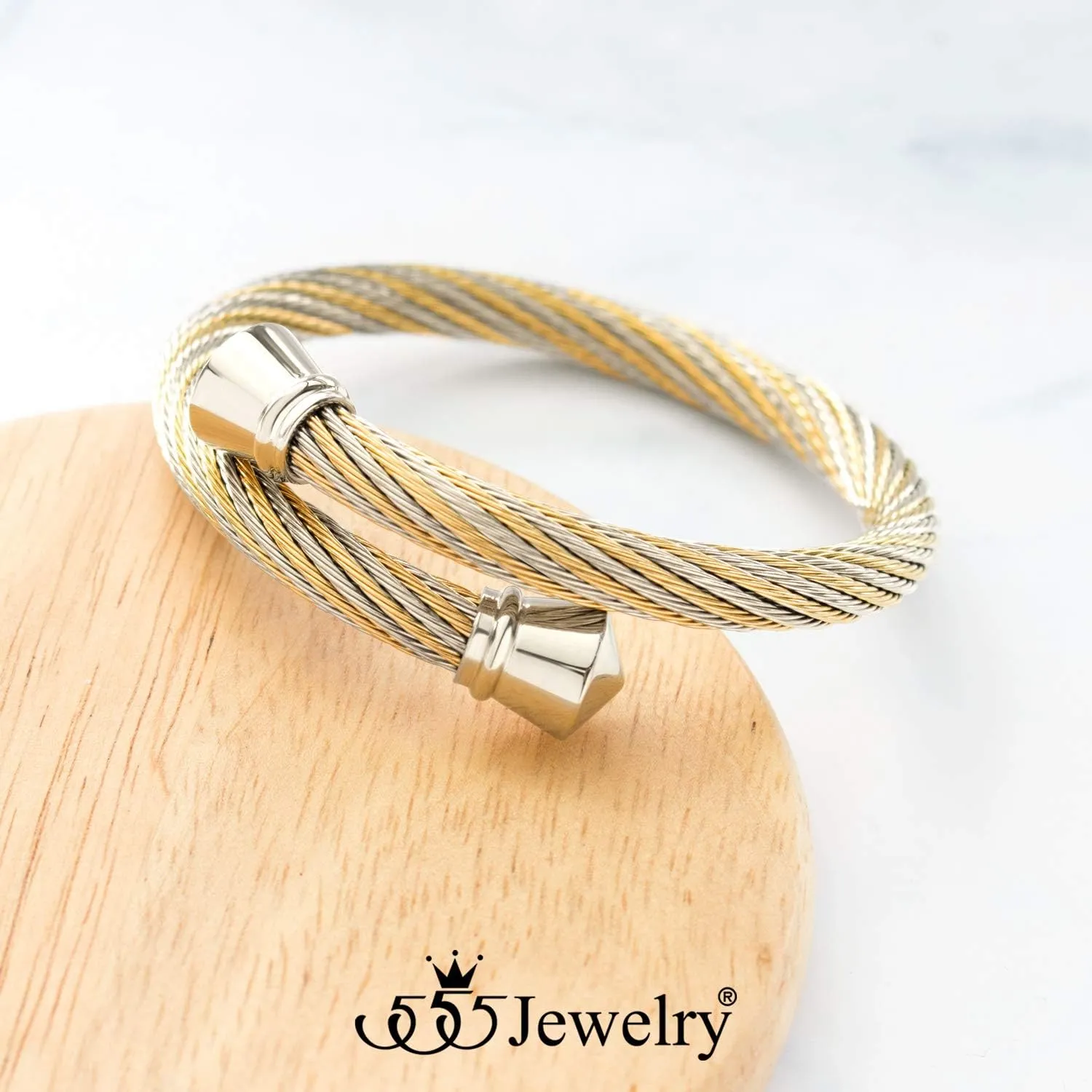 555Jewelry Classic Vintage Stainless Steel Twisted Wire Cuff Bracelet Bangle