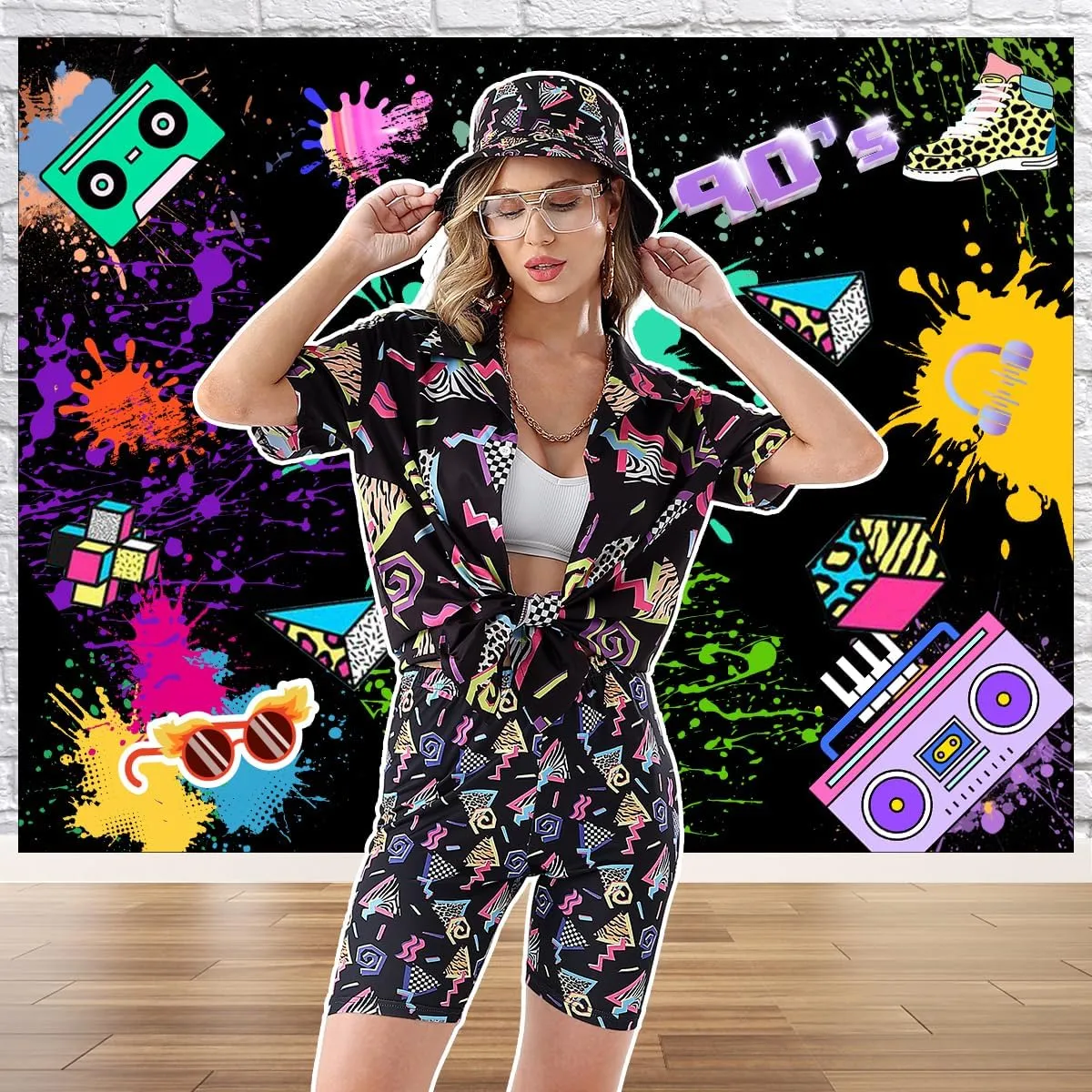 80s 90s Outfit for Women Retro Theme Party Disco Outfit Hip Hop Button Up Blouse Tops Casual Short Sleeve Hawaiian Vintage