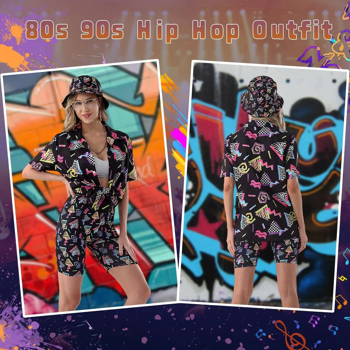 80s 90s Outfit for Women Retro Theme Party Disco Outfit Hip Hop Button Up Blouse Tops Casual Short Sleeve Hawaiian Vintage