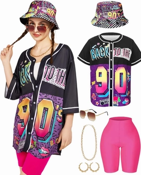 80s 90s Outfit for Women 90s Themed Party Outfits Baseball Jersey Shirts Hippop Clothes 80s Costume Accesories