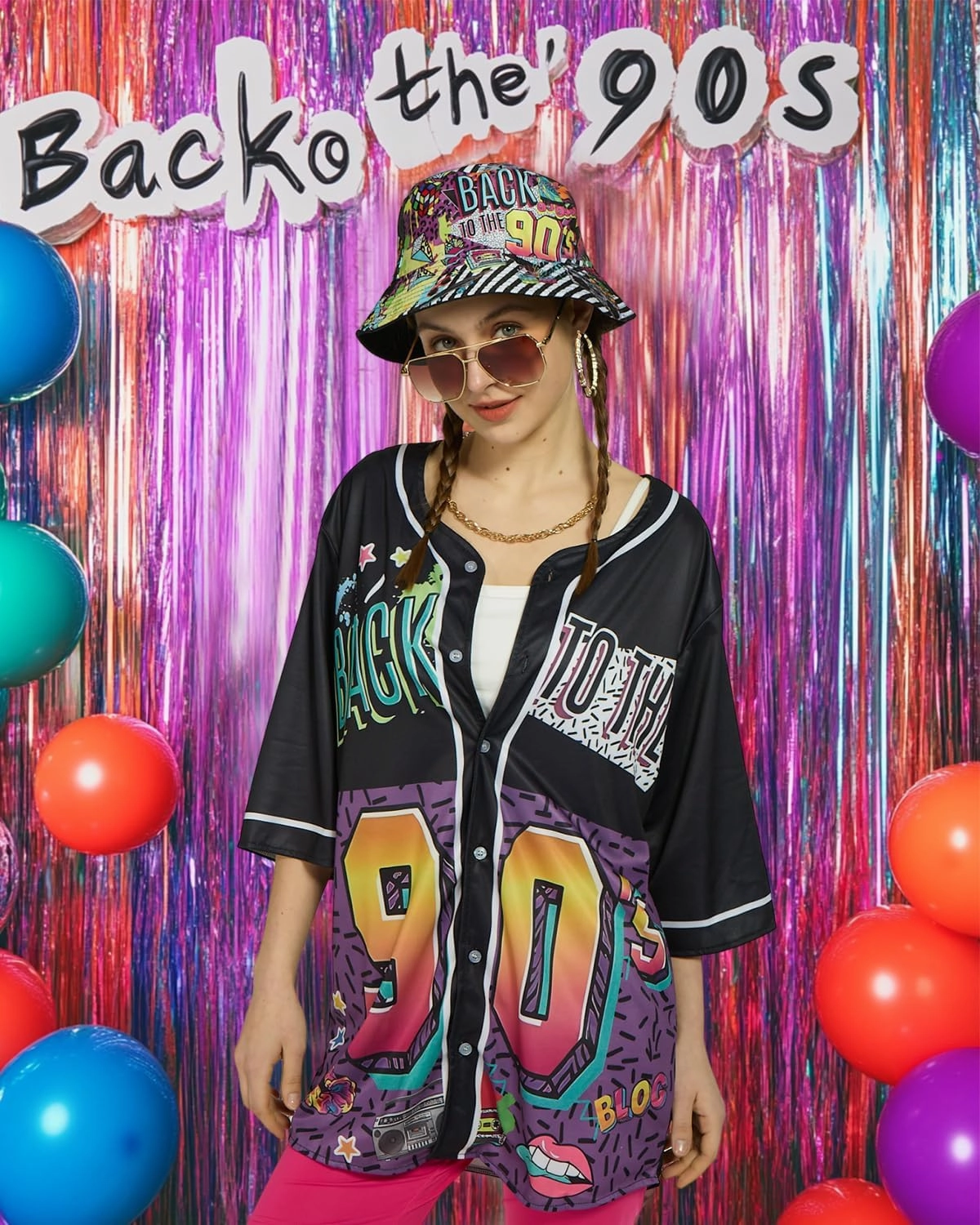 80s 90s Outfit for Women 90s Themed Party Outfits Baseball Jersey Shirts Hippop Clothes 80s Costume Accesories