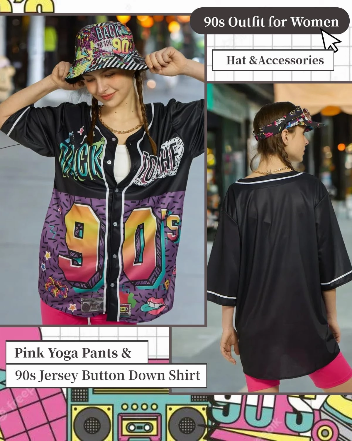 80s 90s Outfit for Women 90s Themed Party Outfits Baseball Jersey Shirts Hippop Clothes 80s Costume Accesories