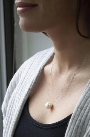 .925 Sterling Silver 10.5mm-11.5mm AAAA Round Freshwater Cultured Pearl Pendant Necklace on 16"-17"-18" Adjustable Cable Chain