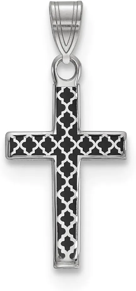 925 Sterling Silver Black Enamel Cross Hatch Cross Charm