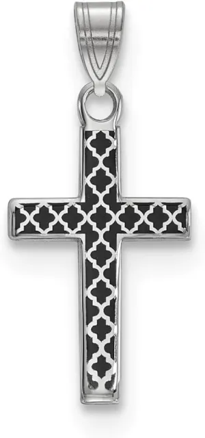 925 Sterling Silver Black Enamel Cross Hatch Cross Charm