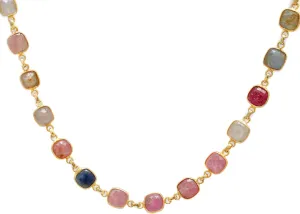 925 Sterling Silver Multi Sapphire Necklace – Natural Cushion-Cut Gemstones, Gold-Plated 26 Inch Fine Jewelry for Women, Birthday Gifts for Her
