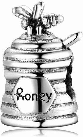 925 Sterling Silver Pendant Charm Bead For Pandora & Similar Charm Bracelets or Necklaces (Honey Pot Winnie the Pooh Bear Valentines Day)