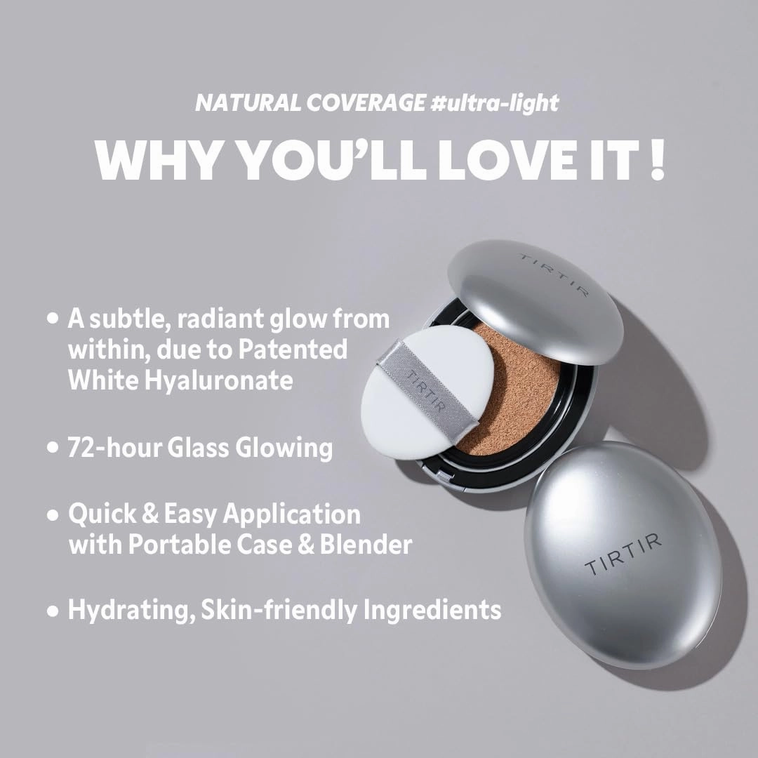 [*Mini Size*] TIRTIR Aura Glow Silver Cushion | Korean Cushion Foundation, (#17C Porcelain, 0.15 Fl Oz)