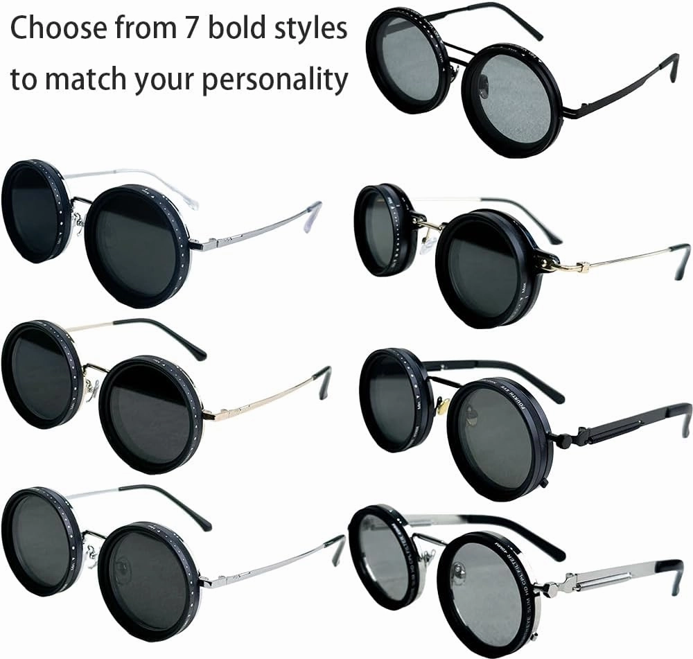 Adjustable Tint Polarized Round Sunglasses, 1-9 Gears Manual Tint Control, with Built-in Nd Filter Lenses