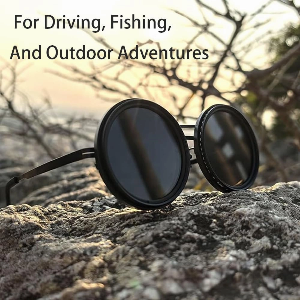 Adjustable Tint Polarized Round Sunglasses, 1-9 Gears Manual Tint Control, with Built-in Nd Filter Lenses