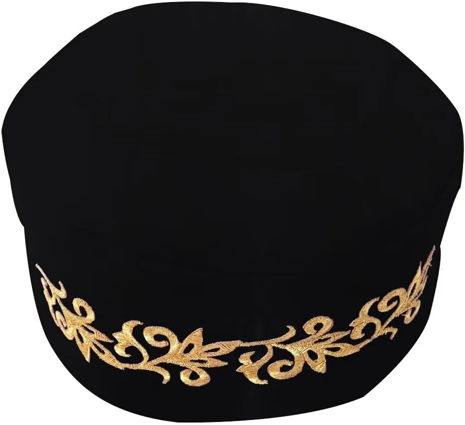 African Kufi Hat with Gold Embroidery Ankara Kufi Hats Men Hat Accessory Cap