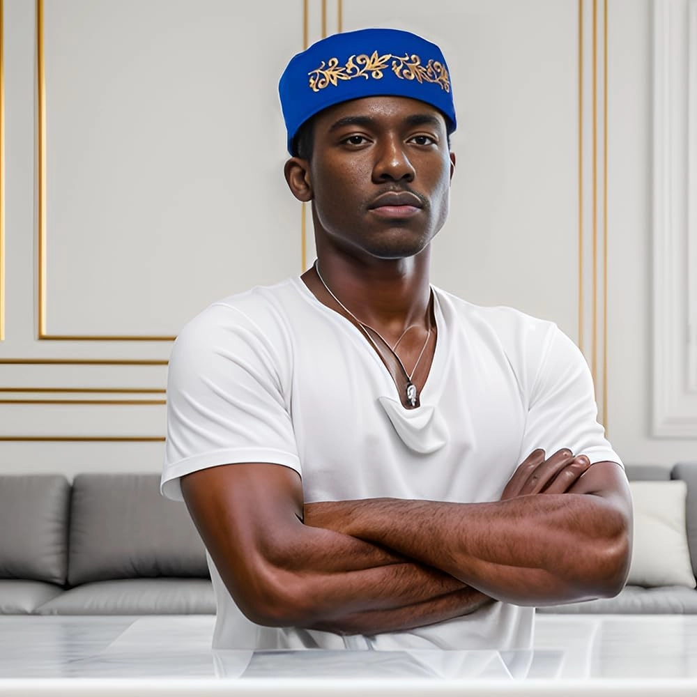 African Kufi Hat with Gold Embroidery Ankara Kufi Hats Men Hat Accessory Cap