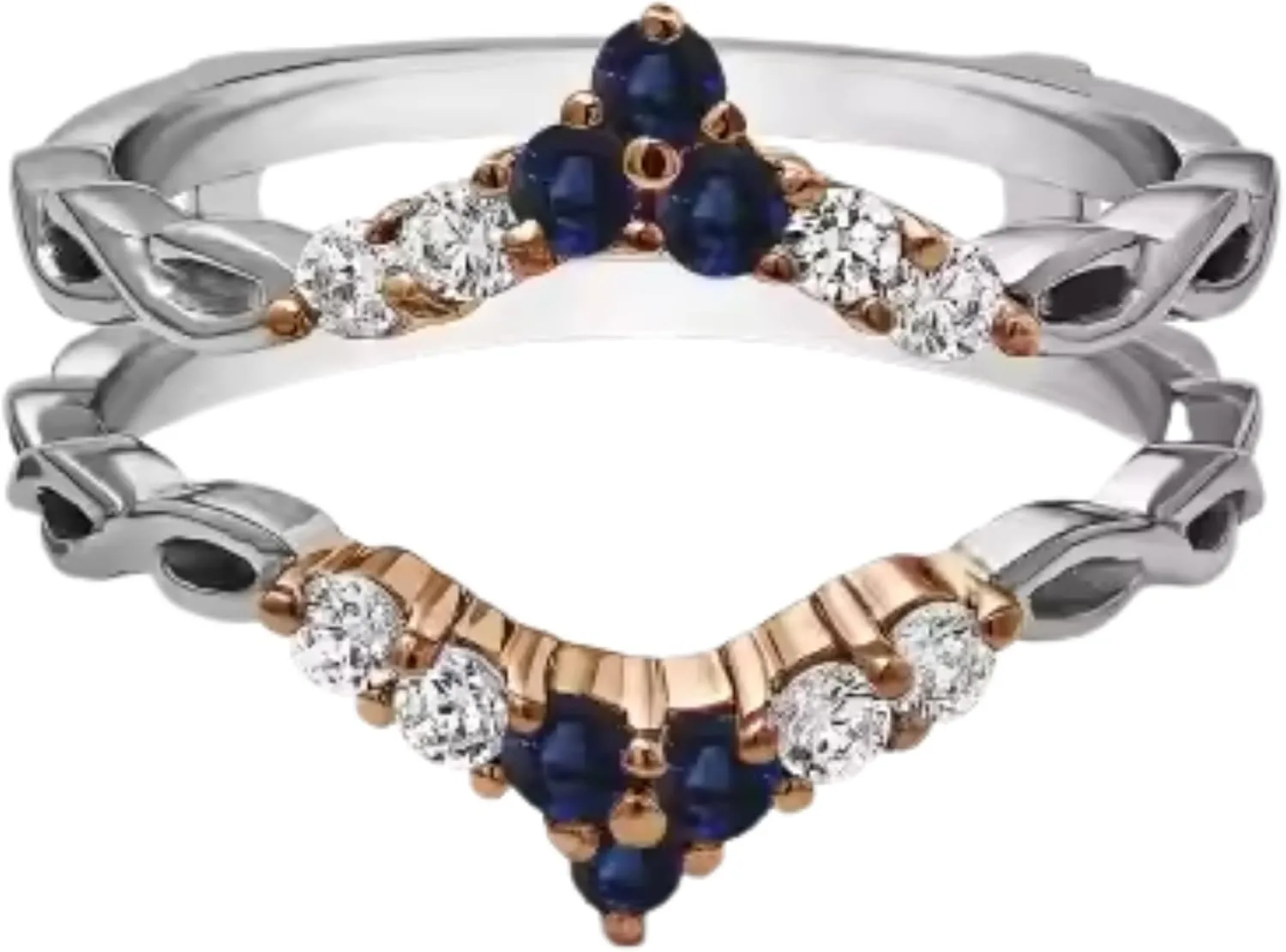 AJU ENTERPRISE Round Cut Blue Sapphire & White Diamond Ring Enhancer in 14k Two Tone Gold Vermeil - Wedding Ring For Wife - September Birthstone - Jewerly For Womens