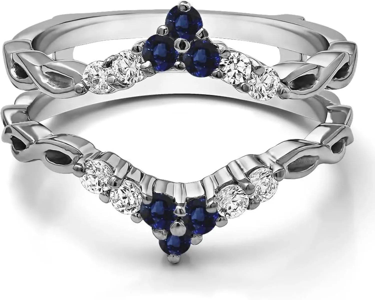 AJU ENTERPRISE Round Cut Blue Sapphire & White Diamond Ring Enhancer in 14k Two Tone Gold Vermeil - Wedding Ring For Wife - September Birthstone - Jewerly For Womens