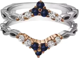 AJU ENTERPRISE Round Cut Blue Sapphire & White Diamond Ring Enhancer in 14k Two Tone Gold Vermeil - Wedding Ring For Wife - September Birthstone - Jewerly For Womens