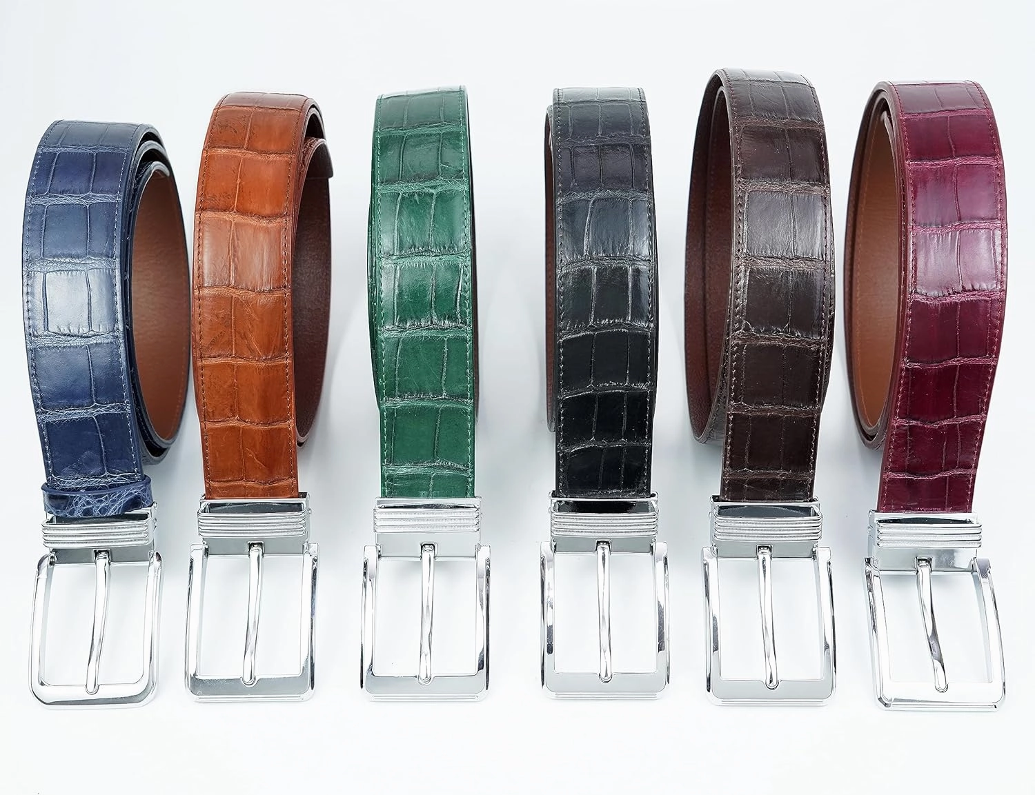 Alligator Leather Belt Men Crocodile Belly 1.5" width Pin Gold Buckle Removal Dress Golf Luxury Premium Handmade