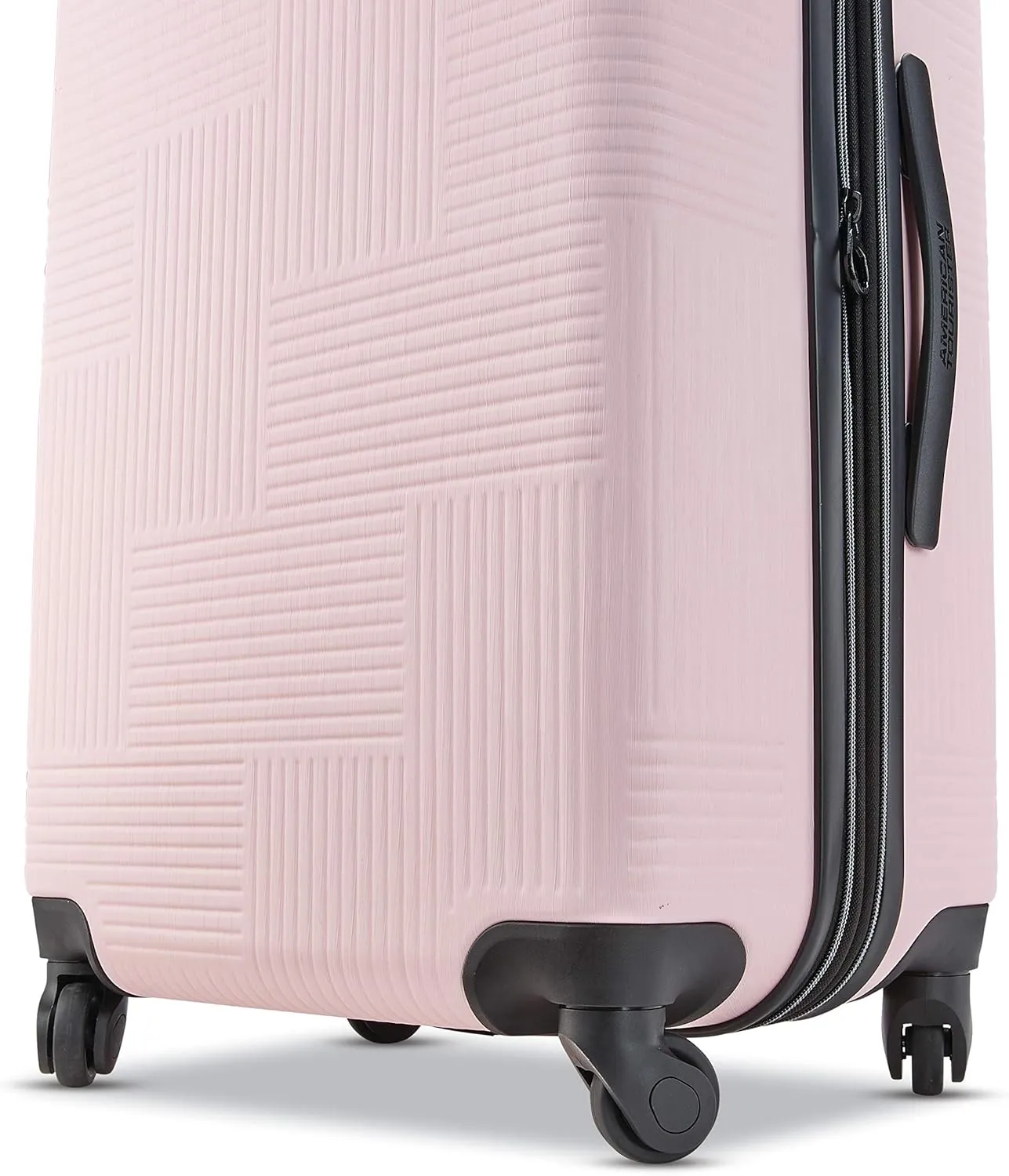 American Tourister Stratum XLT Expandable Hardside Luggage with Spinner Wheels, Pink Blush, Checked-Medium 24-Inch