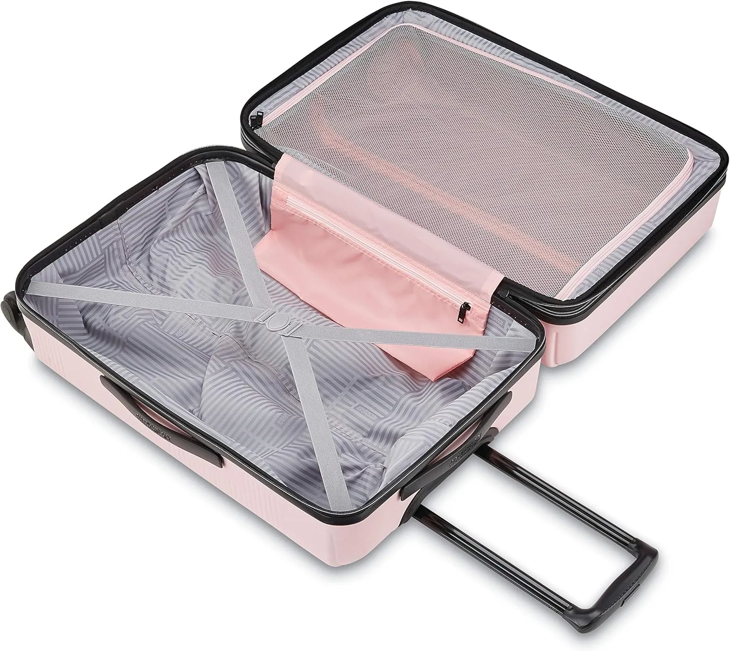 American Tourister Stratum XLT Expandable Hardside Luggage with Spinner Wheels, Pink Blush, Checked-Medium 24-Inch