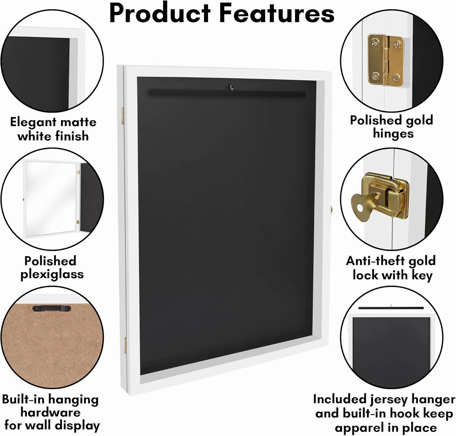 Americanflat Jersey Frame Display Case - 23x31 Lockable Display Case with Hanger - All-Star Collection - White Sports Jersey Frame Shadow Box with Plexiglass for Baseball, Football, Basketball, Soccer