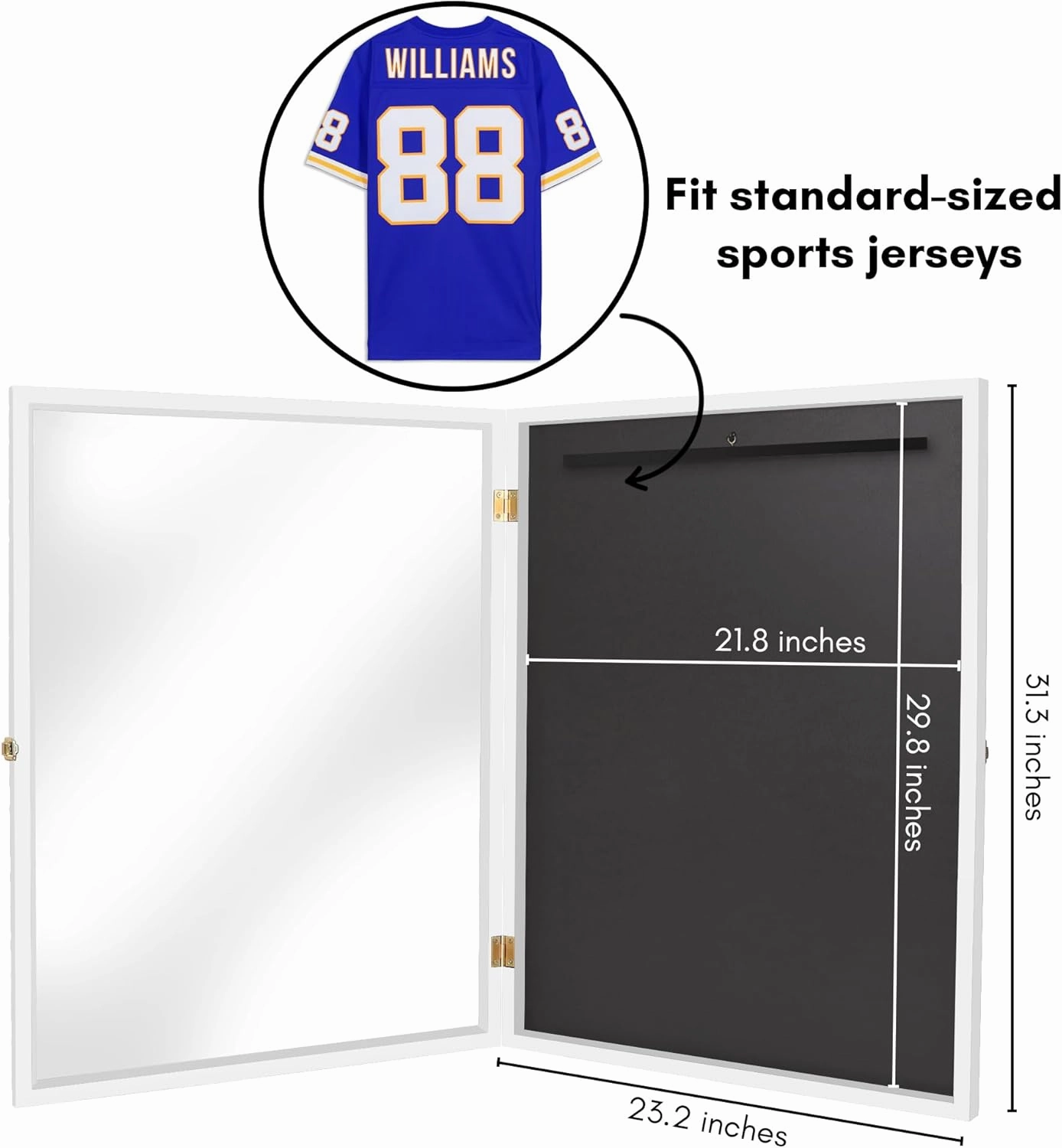 Americanflat Jersey Frame Display Case - 23x31 Lockable Display Case with Hanger - All-Star Collection - White Sports Jersey Frame Shadow Box with Plexiglass for Baseball, Football, Basketball, Soccer