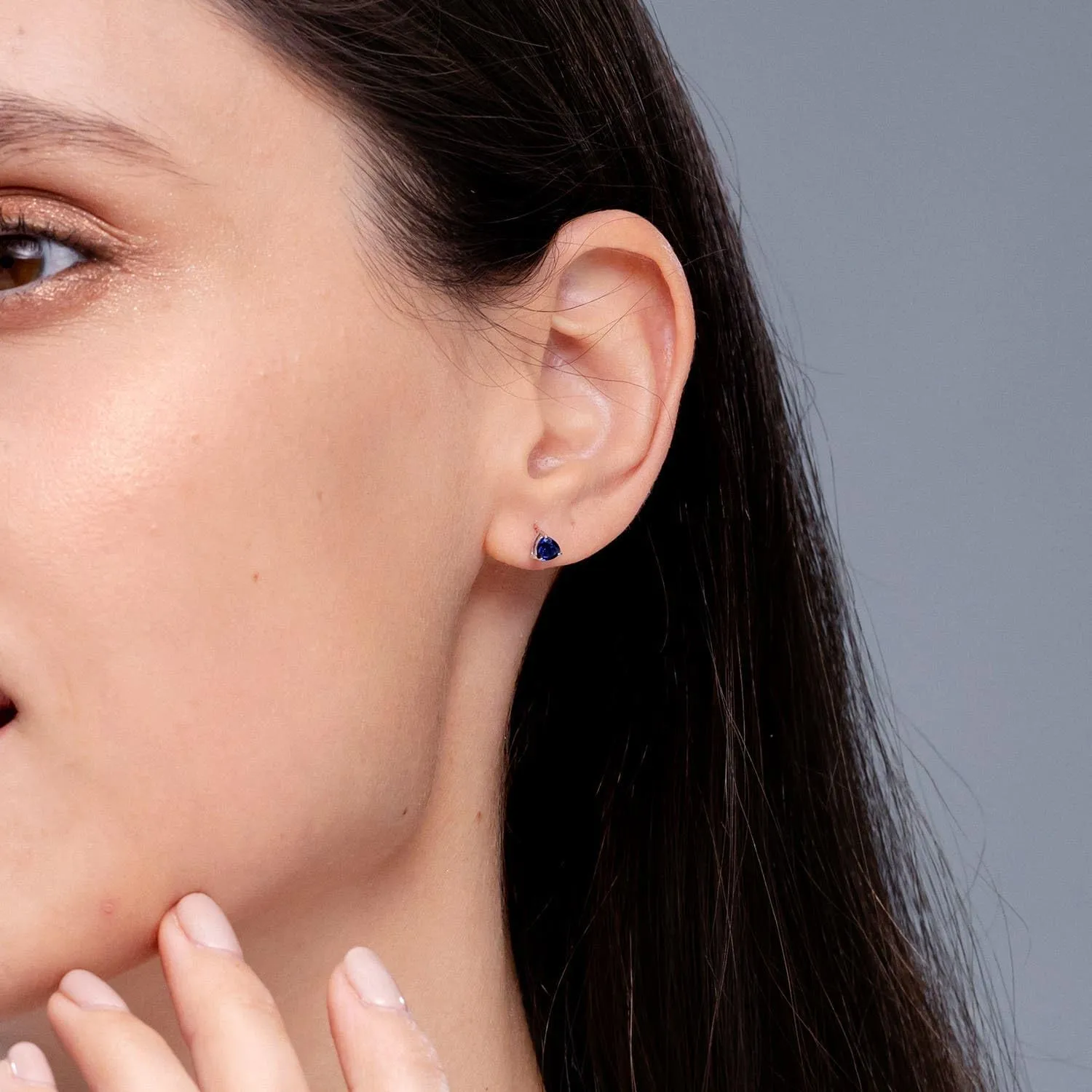 ANGARA Natural Claw-Set Trillion Sapphire Stud Earrings in 14K Solid Gold/Platinum | September Birthstone, Birthday, Engagement, Anniversary, Wedding Jewelry Gift for Women