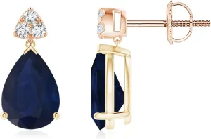ANGARA Natural Pear-Shaped Sapphire Drop Earrings with Trio Diamonds in Silver / 14K Solid Gold/Platinum | September Birthstone, Birthday, Engagement, Anniversary, Wedding Jewelry Gift for Women