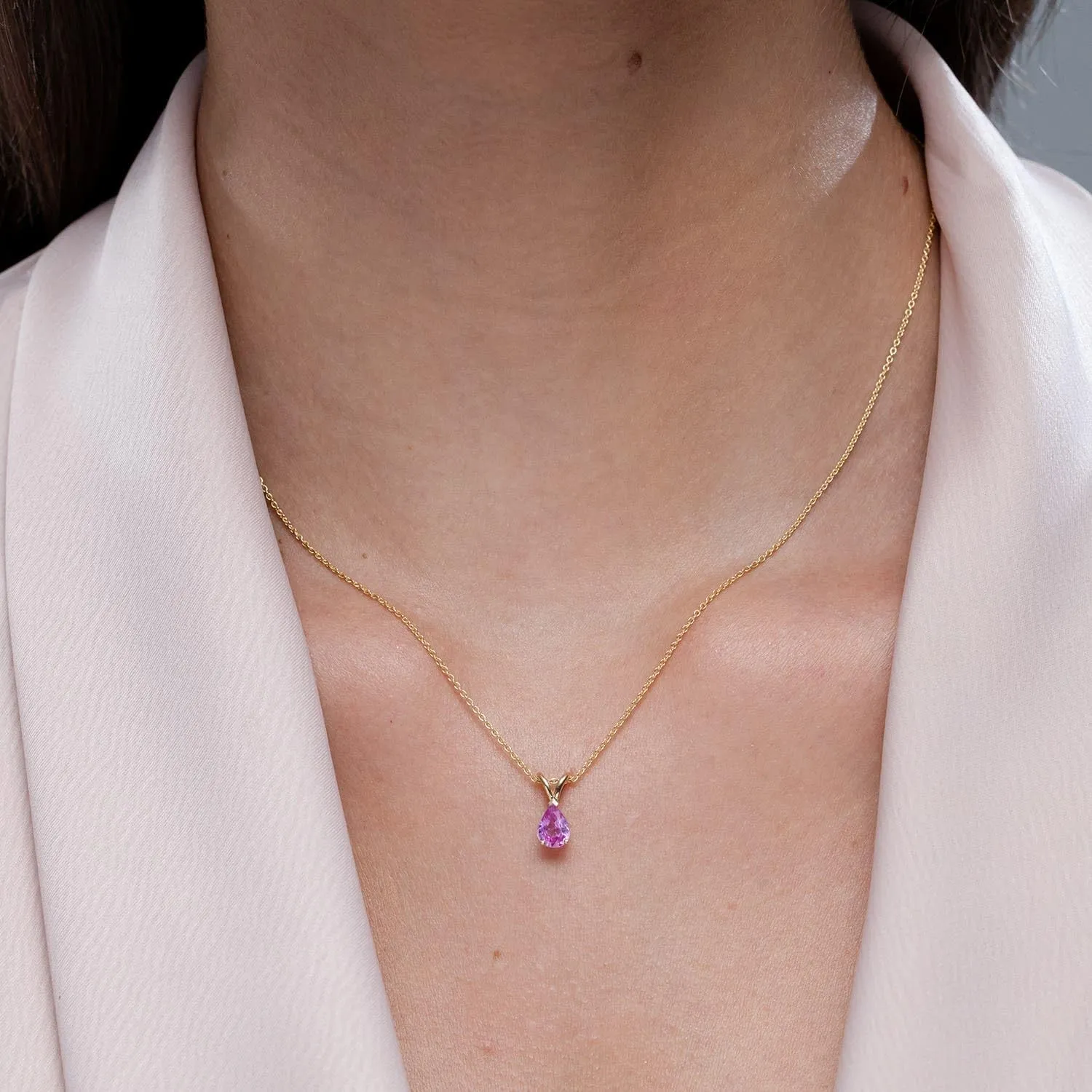 Angara Natural V-Bale Pear-Shaped Pink Sapphire Solitaire Pendant in Silver / 14K Solid Gold/Platinum | Birthday, Engagement, Anniversary, Wedding Jewelry Gift for Women