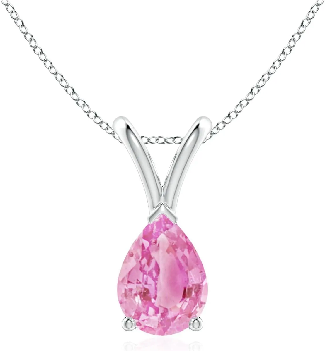 Angara Natural V-Bale Pear-Shaped Pink Sapphire Solitaire Pendant in Silver / 14K Solid Gold/Platinum | Birthday, Engagement, Anniversary, Wedding Jewelry Gift for Women