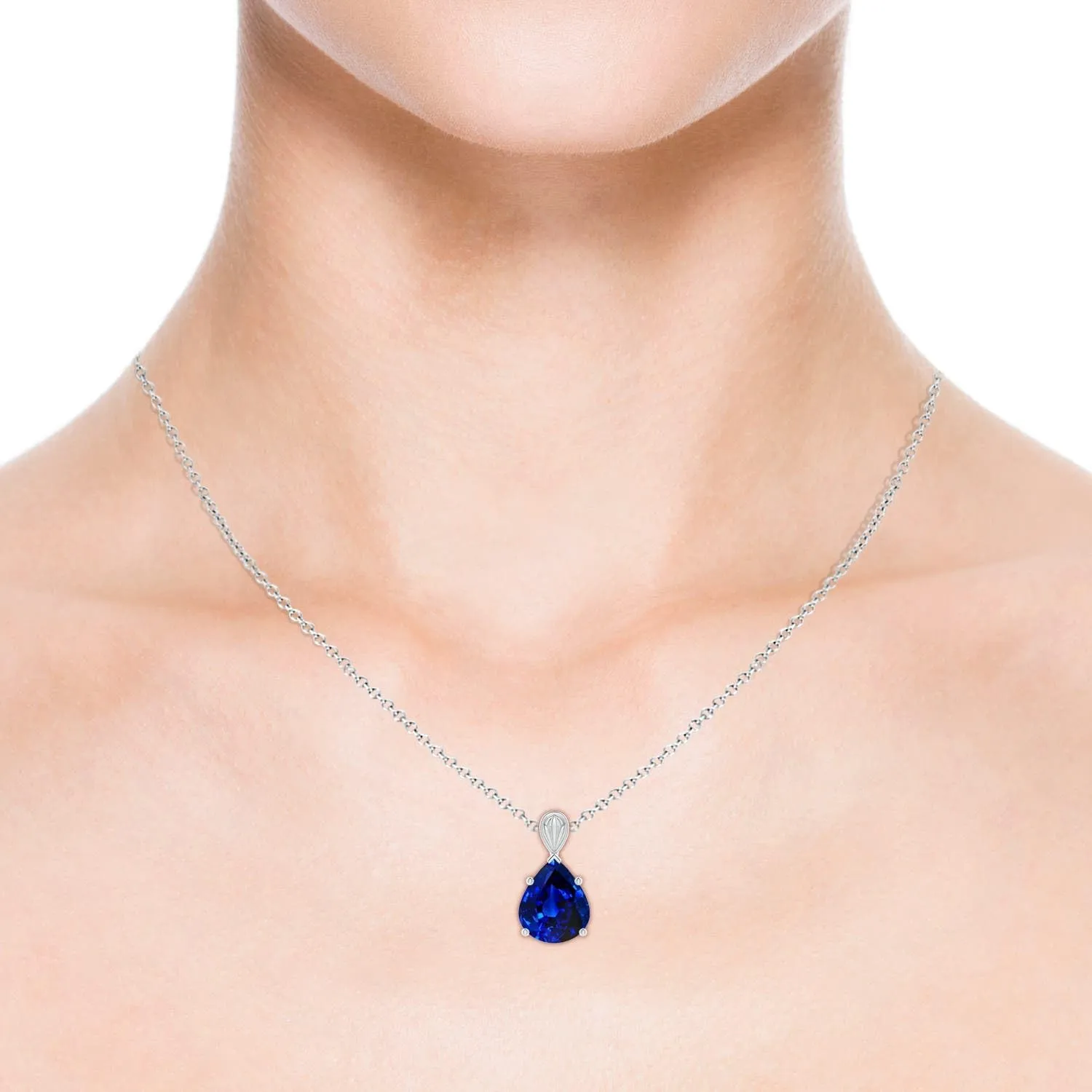 Angara Solitaire Pear-Shaped Lab Grown Blue Sapphire Classic Pendant in 14K Solid Gold/Platinum | September Birthstone, Birthday, Engagement, Anniversary, Wedding Jewelry Gift for Women