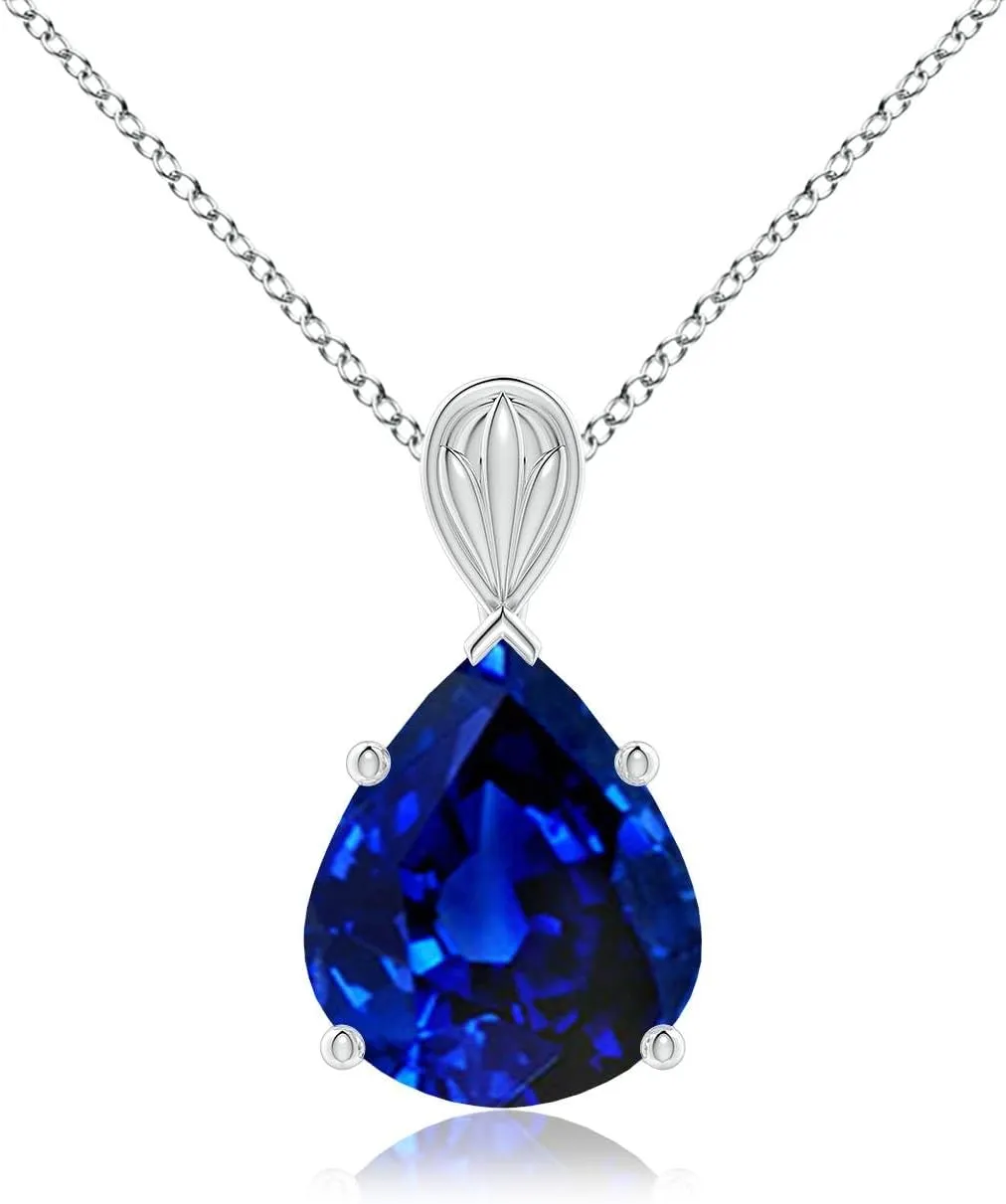 Angara Solitaire Pear-Shaped Lab Grown Blue Sapphire Classic Pendant in 14K Solid Gold/Platinum | September Birthstone, Birthday, Engagement, Anniversary, Wedding Jewelry Gift for Women