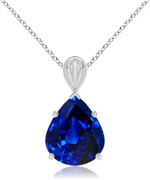 Angara Solitaire Pear-Shaped Lab Grown Blue Sapphire Classic Pendant in 14K Solid Gold/Platinum | September Birthstone, Birthday, Engagement, Anniversary, Wedding Jewelry Gift for Women
