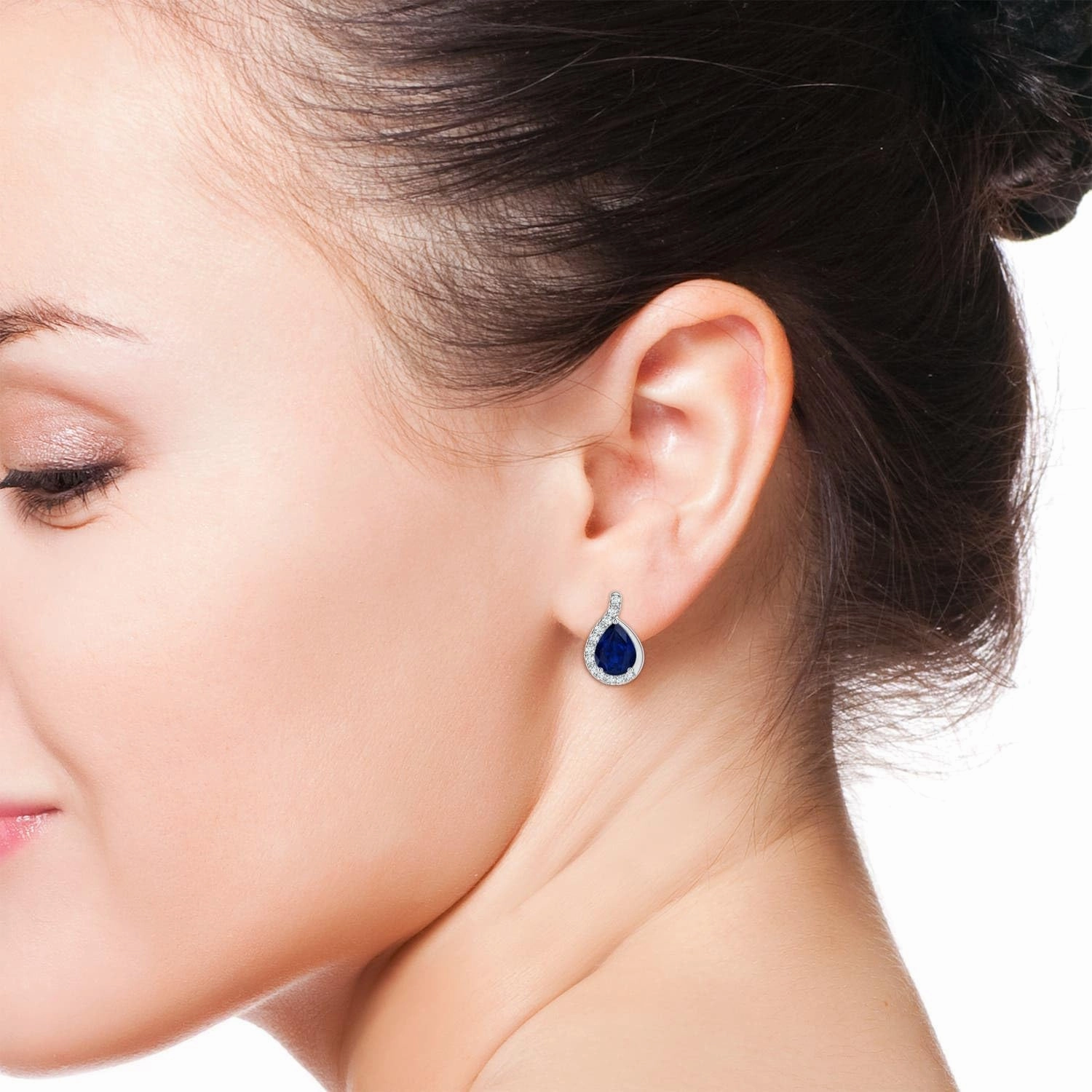 ANGARA Natural Pear Blue Sapphire Earrings with Diamond Swirl Frame in 14K Solid Gold/Platinum | September Birthstone, Birthday, Engagement, Anniversary, Wedding Jewelry Gift for Women