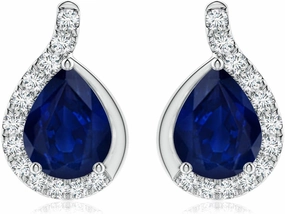 ANGARA Natural Pear Blue Sapphire Earrings with Diamond Swirl Frame in 14K Solid Gold/Platinum | September Birthstone, Birthday, Engagement, Anniversary, Wedding Jewelry Gift for Women