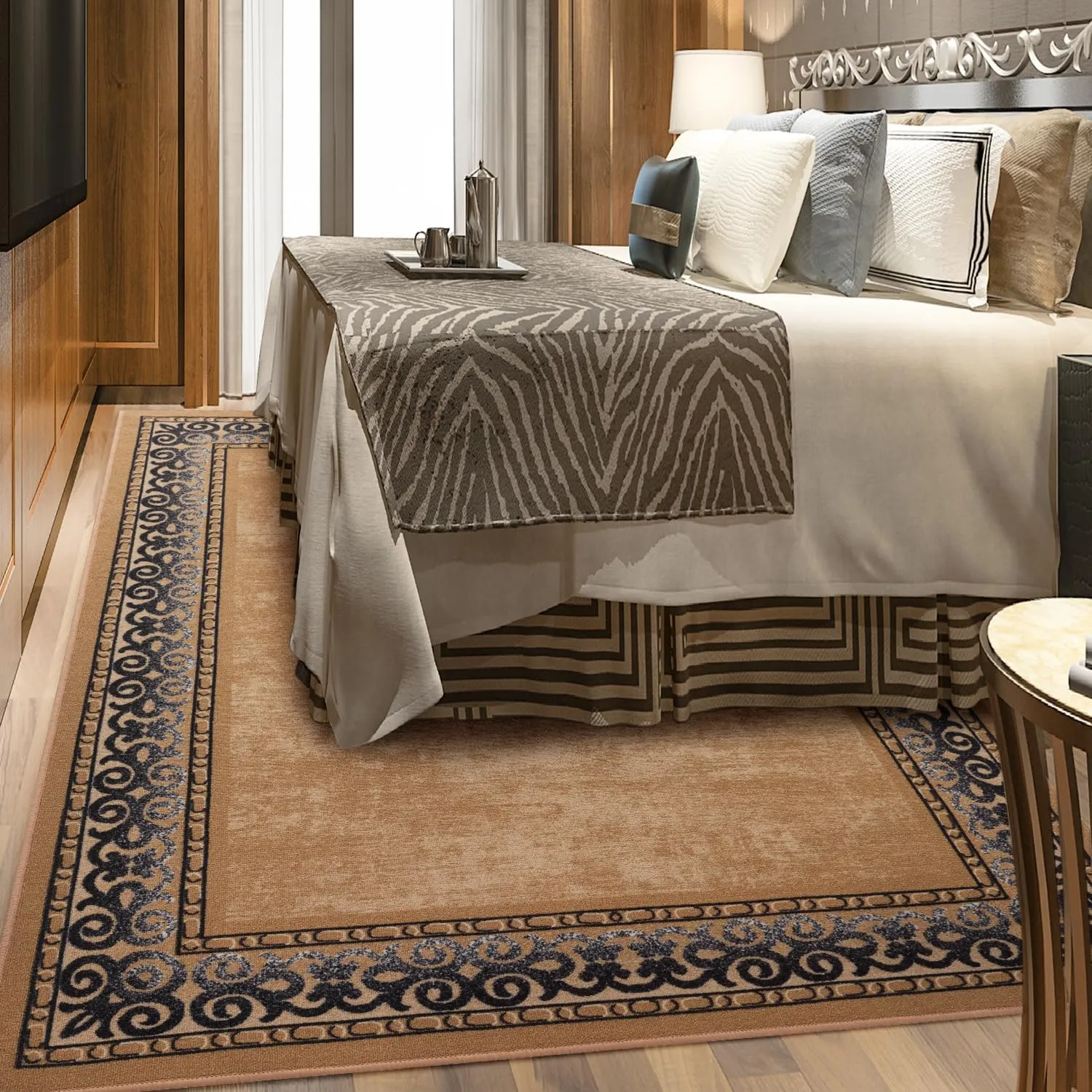Antep Rugs Alfombras Bordered Modern 8x10 Non-Slip (Non-Skid) Low Pile Rubber Backing Indoor Area Rug (Gold Brown, 7'10" x 10')