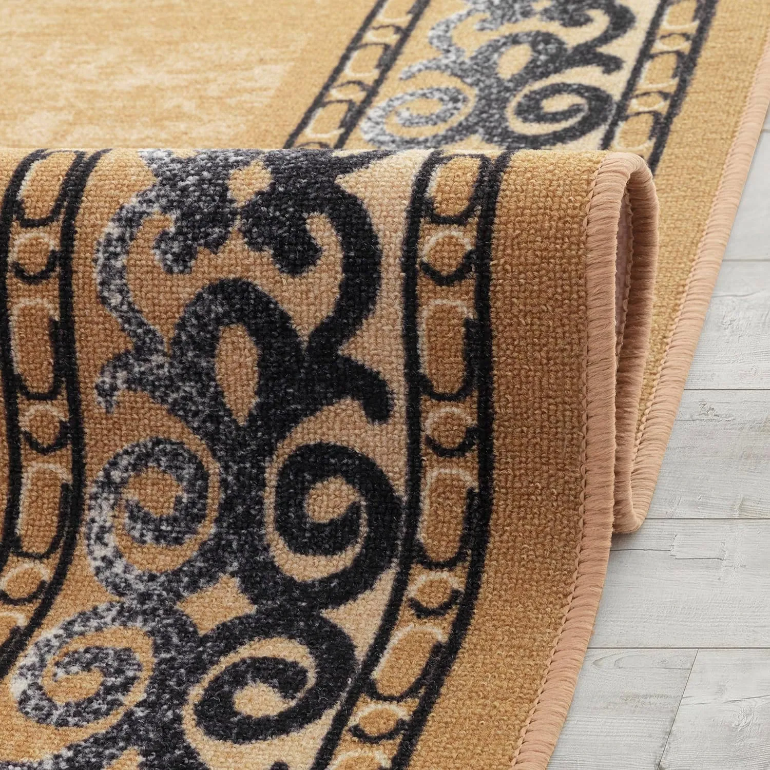 Antep Rugs Alfombras Bordered Modern 8x10 Non-Slip (Non-Skid) Low Pile Rubber Backing Indoor Area Rug (Gold Brown, 7'10" x 10')