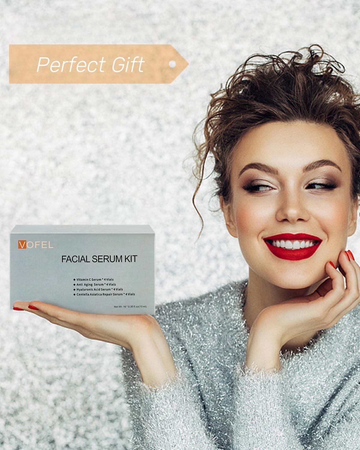 Anti Aging Serum with Hyaluronic Acid Vitamin C Serum for Face Centella Serum Moisturizer 0.35 oz 4 Kits 16 Vials Facial Serum Ampoules (4 kits gift box)