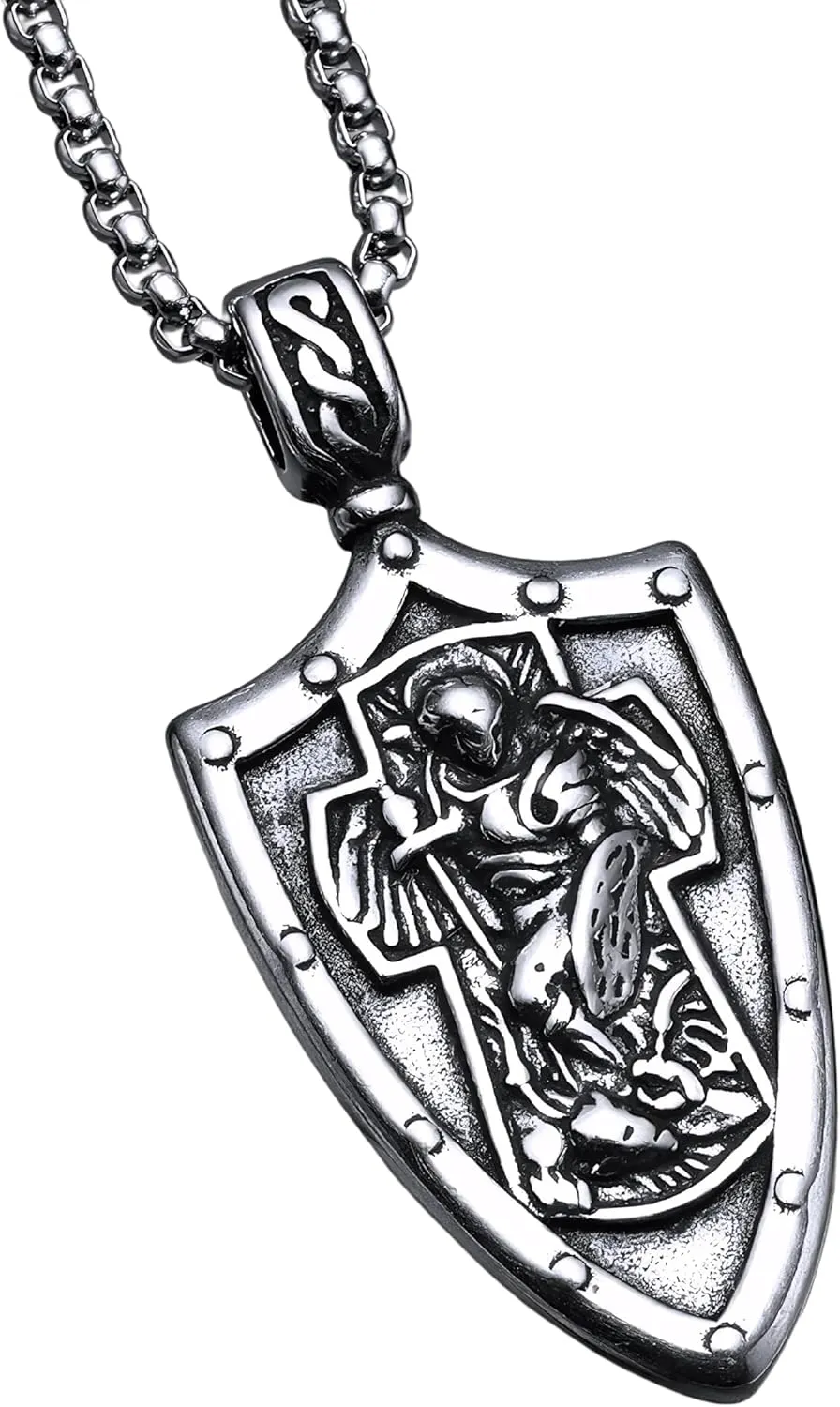 Archangel Necklaces St.Michael Pendants 316L Stainless Steel Men Women Amulets Chains Rock Punk Rider Jewelry Gift Dropshipping-N07