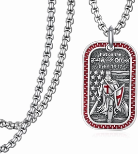 Armor of God Necklace Sterling Silver Knights Templar Necklace Christian Jewelry for Men