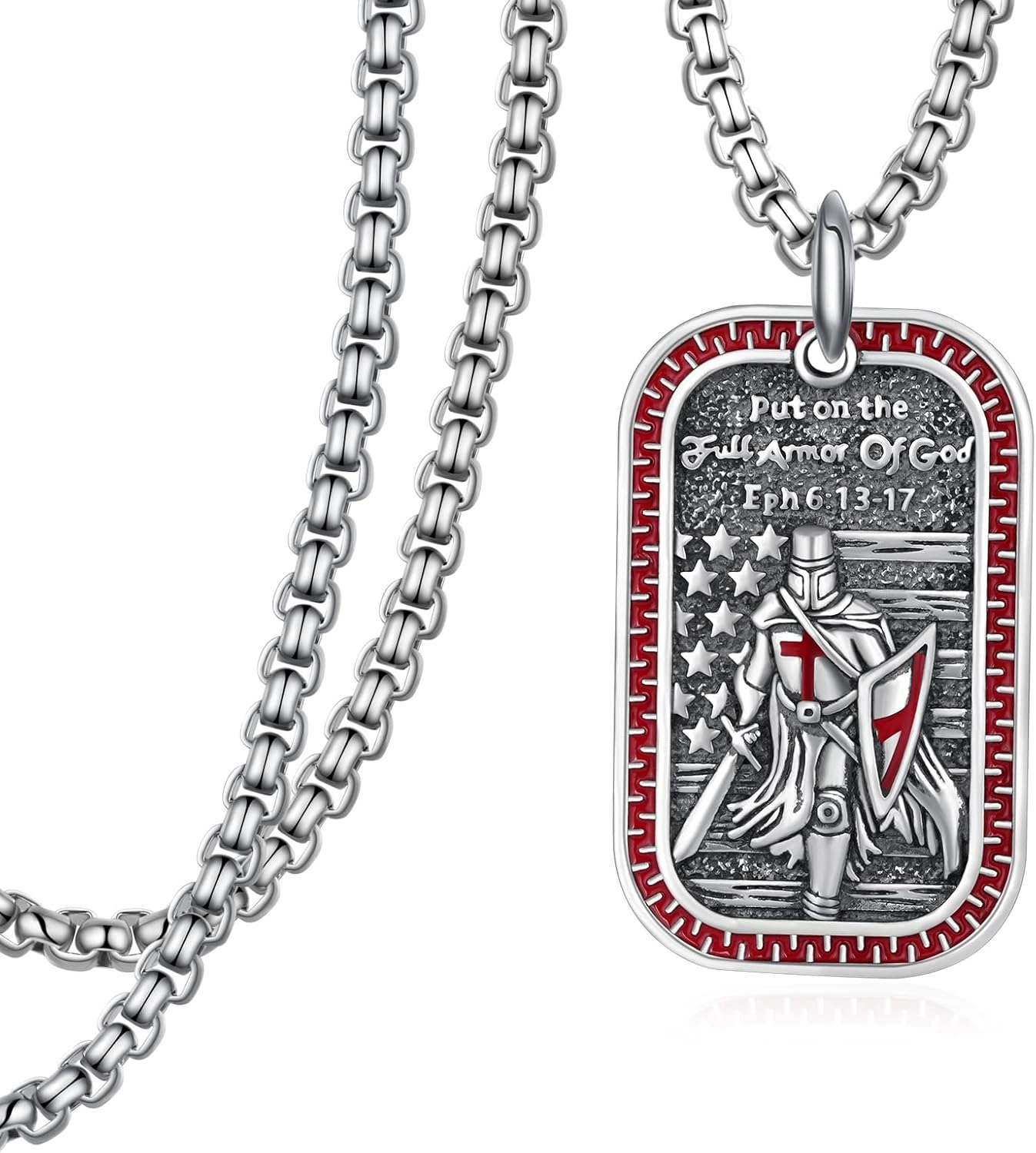 Armor of God Necklace Sterling Silver Knights Templar Necklace Christian Jewelry for Men