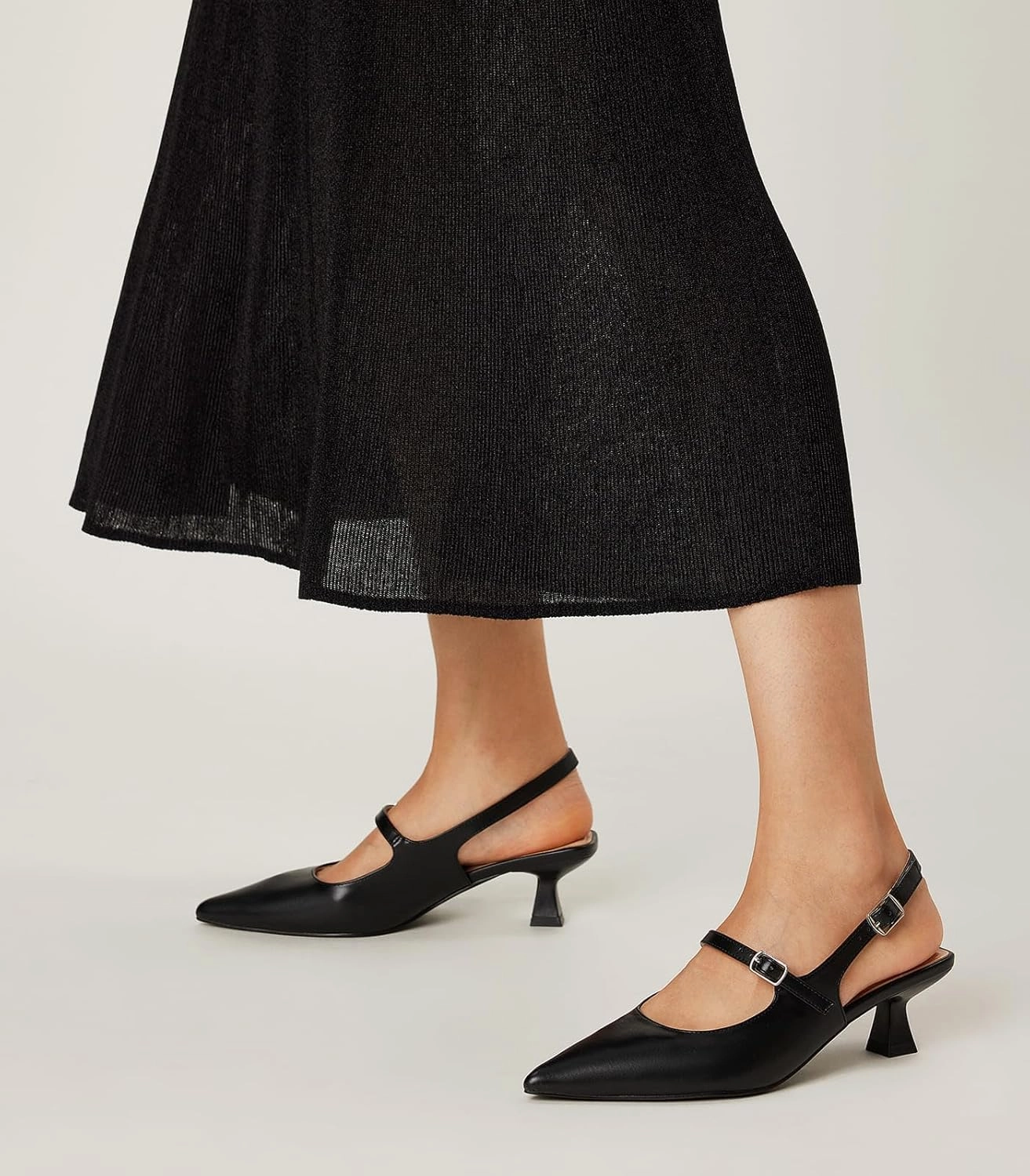 Arromic Women's Slingback Kitten Heel Pumps 2 Inch Mary Jane Strap Pointed Toe Dress Shoes for Wedding Work Daily Wear (Black/Nude/Red/Silver/White)