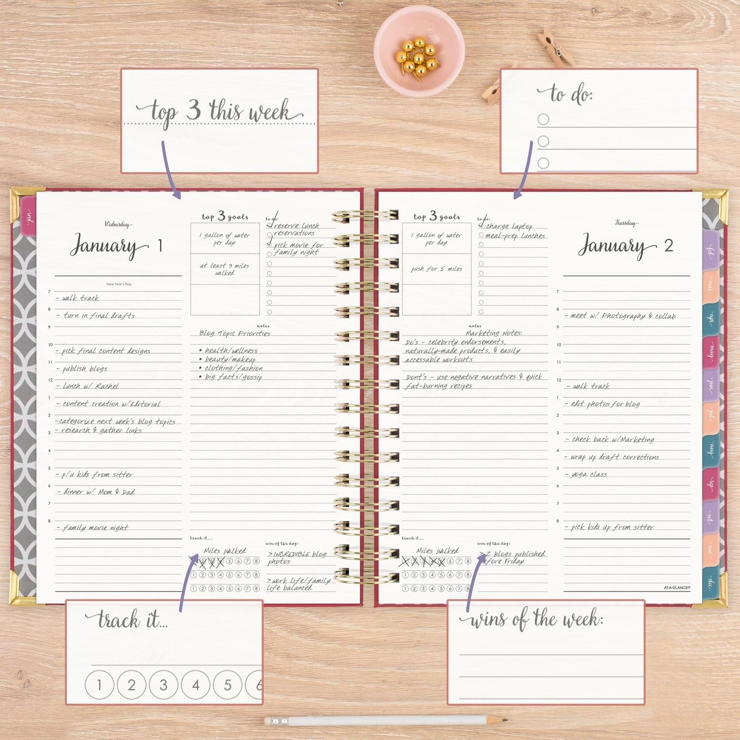 AT-A-GLANCE 2025 Planner, Daily & Monthly, 7" x 8-3/4", Medium, Hardcover, Harmony, Berry (6099-806-59-25)
