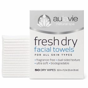 AULAVIE Fresh Disposable Face Towels, XL Self Care Dry Cleansing Cloth for All Skin Types, Ultra Soft Makeup Remover Wipes, Dry Towelettes for Acne and Skincare, Biodegradable; 10"x12" - 50 Wipes