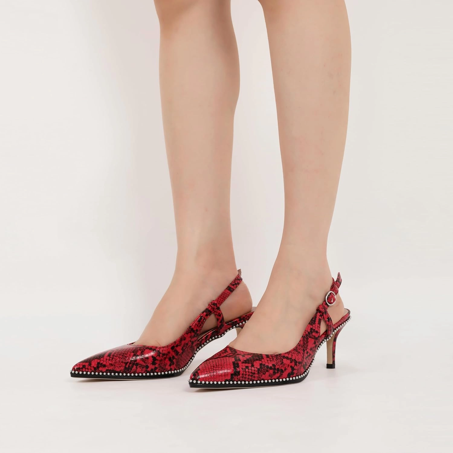 AUMOTED Women Low Heel Pumps Slingback Heels Pointed Toe Beaded Heels 2.5" Elegant Dressy Pumps