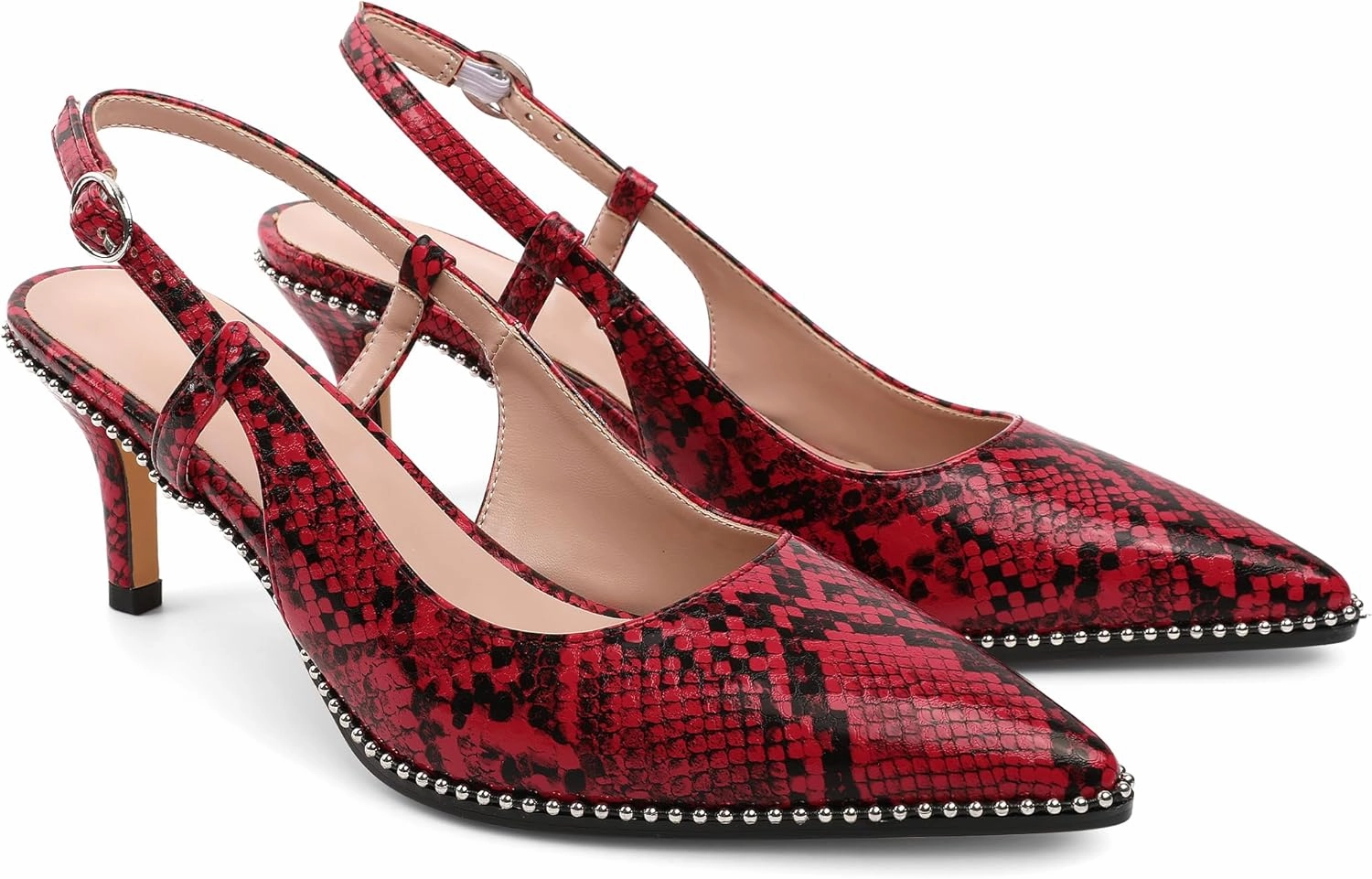 AUMOTED Women Low Heel Pumps Slingback Heels Pointed Toe Beaded Heels 2.5" Elegant Dressy Pumps