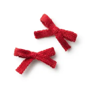 Avery Ribbed Knit Double Clip Set - Red | Soft Ribbed Fabric with Bow Detailing | Secure Alligator Clips for Everyday & Special Occasions